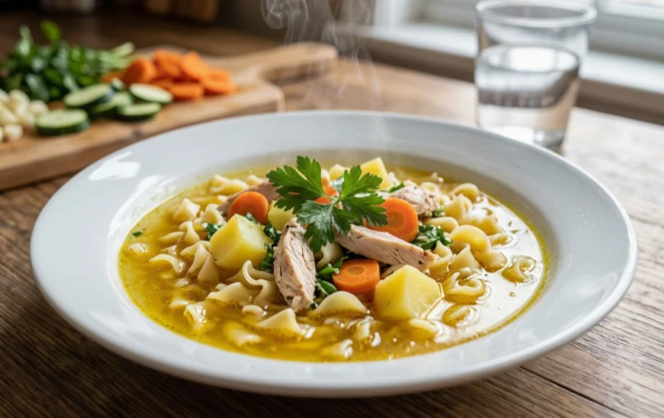 Куриный суп с домашней лапшой по ГОСТу: согревающий вкус из детства