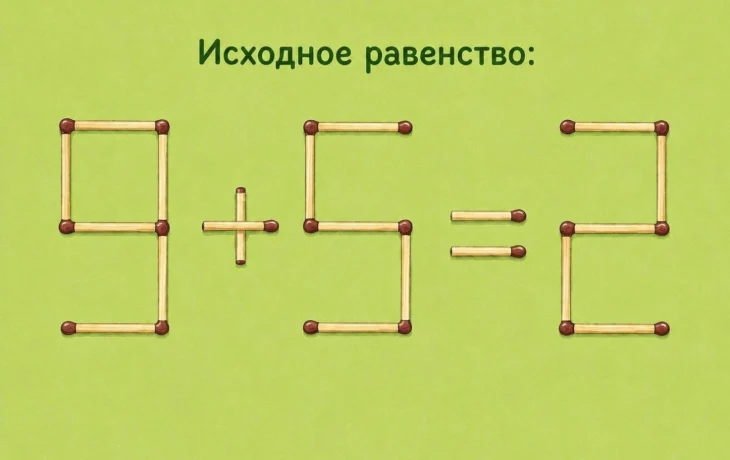 Загадка со спичками: как сделать равенство 9+5=2 верным, переложив всего одну спичку?