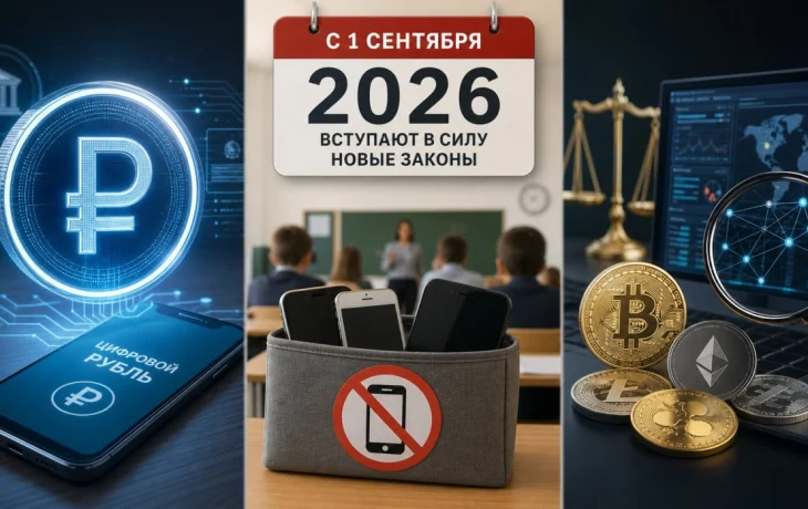 С 1 сентября 2026 года в России вступают в силу новые законы: цифровой рубль, запрет телефонов в школах и контроль криптовалют