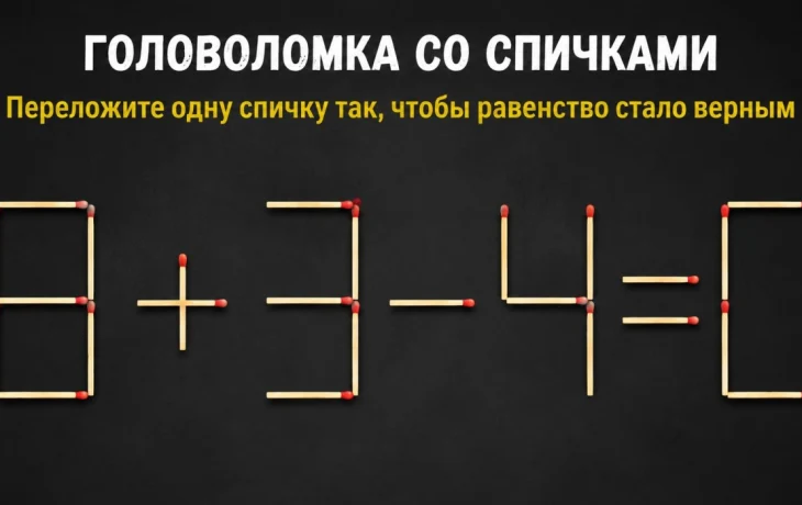 Хрустните извилинами: переместите одну спичку в 8+3-4=0 и найдите верное равенство