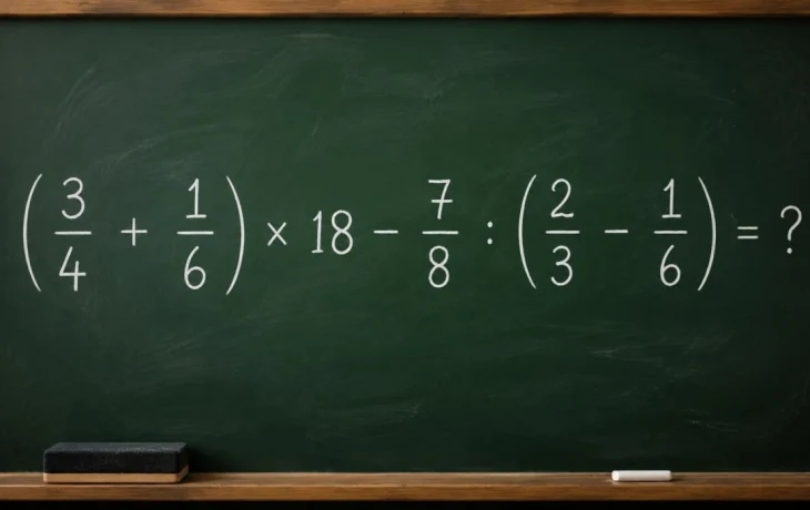 Математический челлендж: решите пример с дробями (3/4 + 1/6) &times; 18 &minus; 7/8 : (2/3 &minus; 1/6)
