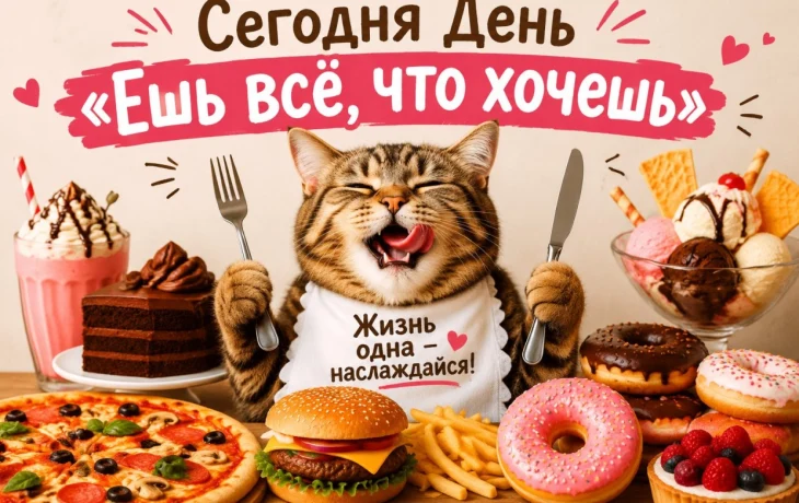 Сегодня День &laquo;Ешь всё, что хочешь&raquo;: финал майских праздников &mdash; без диет и с чувством вины