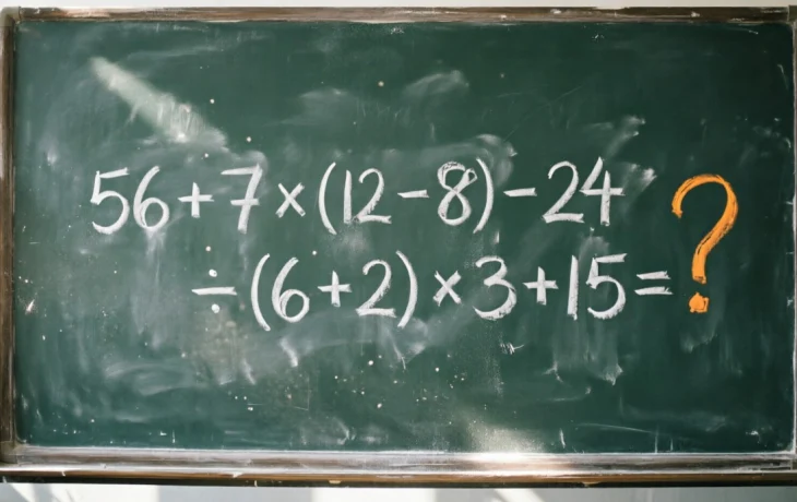 Проверьте свои математические навыки: решите пример 56 + 7 &times; (12 &ndash; 8) &ndash; 24 &divide; (6 + 2) &times; 3 + 15