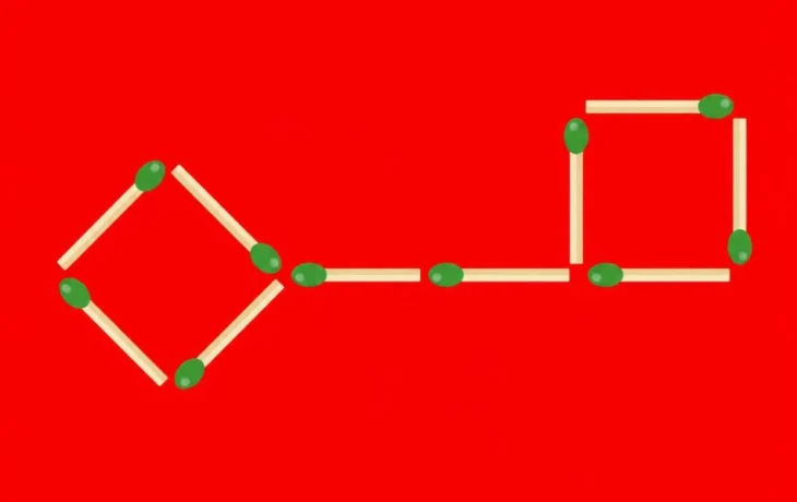 Головоломка со спичками: переставьте 4 спички, чтобы получить 3 квадрата