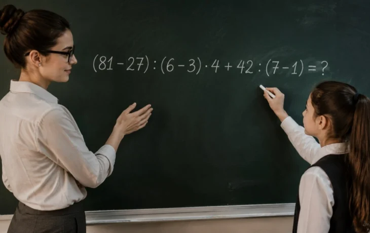 Помните школьную математику? Решите пример (81 &minus; 27) : (6 &minus; 3) &middot; 4 + 42 : (7 &minus; 1)
