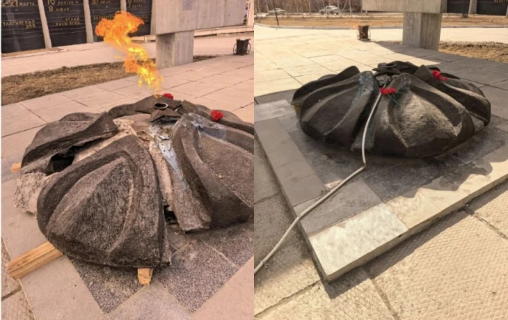 Фотофакт: вечный огонь в Якутске повредили вандалы