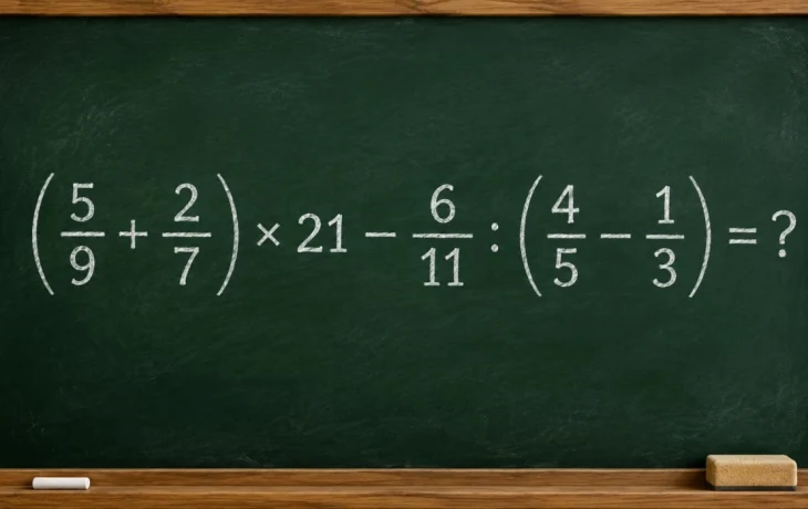 Математический челлендж: решите пример с дробями (5/9 + 2/7) &times; 21 &minus; 6/11 : (4/5 &minus; 1/3)