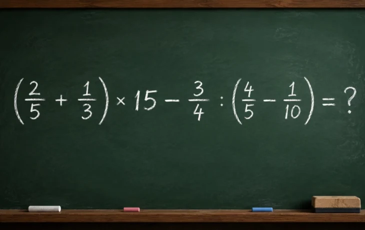 Математический челлендж: решите пример с дробями (2/5 + 1/3) &times; 15 &minus; 3/4 : (4/5 &minus; 1/10)