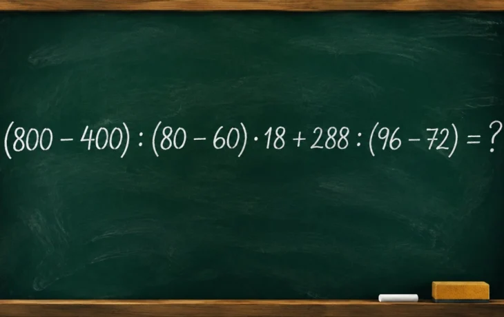 Математический челлендж: решите пример (800 &minus; 400) : (80 &minus; 60) &middot; 18 + 288 : (96 &minus; 72)