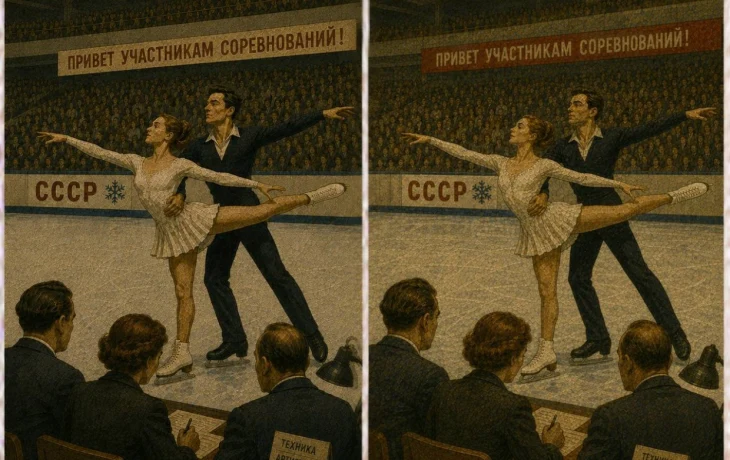 Тест СССР: найдите три отличия на картинке про советских фигуристов