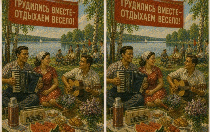 Тест на внимательность времен СССР: советский пикник - найдите 3 отличия