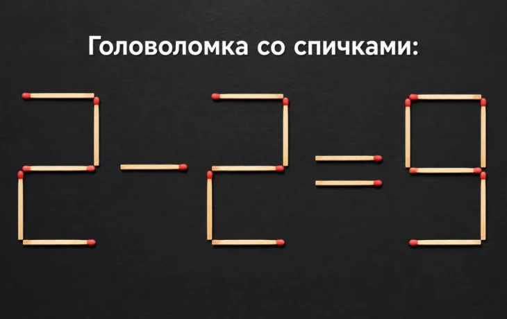Головоломка со спичками: как превратить 2&minus;2=9 в правильный пример одним движением?