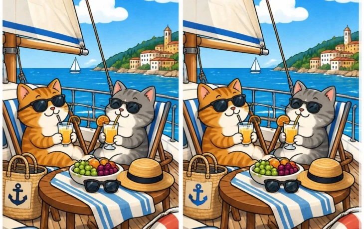 Тест на отличия: кошачий круиз. Найдите три отличия за 10 секунд!