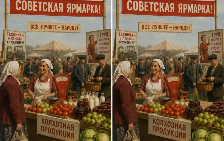 Тест на внимательность СССР: найдите три отличия на советской ярмарке за 5 секунд