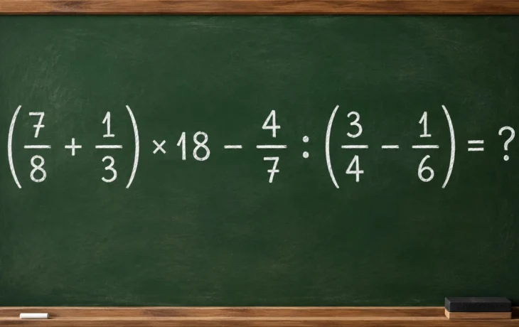 Математический челлендж: решите пример с дробями (7/8 + 1/3) &times; 18 &minus; 4/7 : (3/4 &minus; 1/6)
