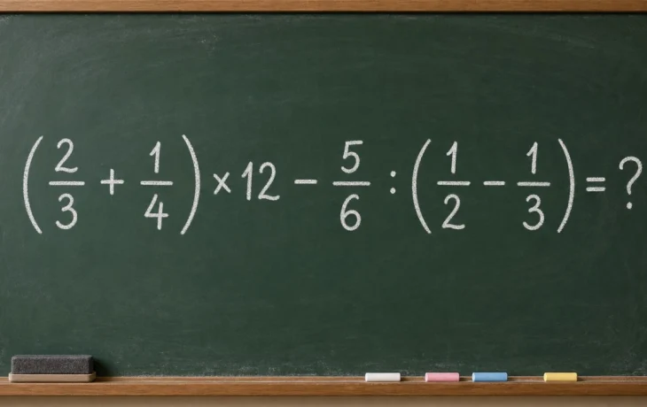 Математический челлендж: решите пример с дробями (2/3 + 1/4) &times; 12 &minus; 5/6 : (1/2 &minus; 1/3)
