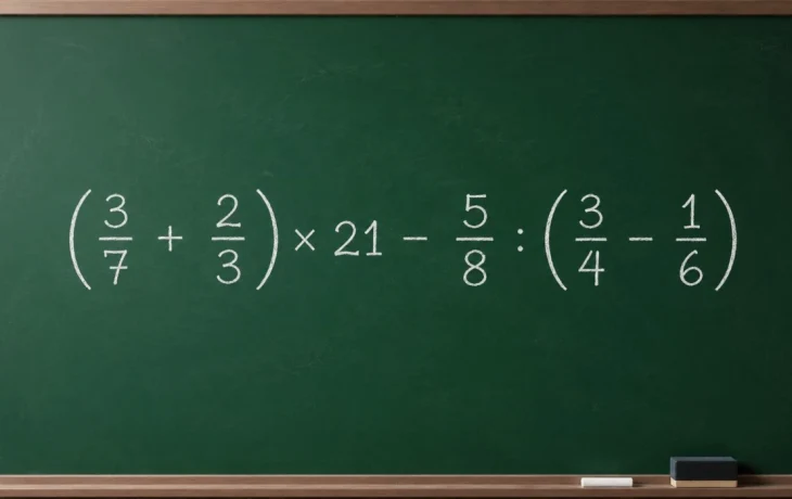 Математический челлендж: решите пример (3/7 + 2/3) &times; 21 &minus; 5/8 : (3/4 &minus; 1/6)
