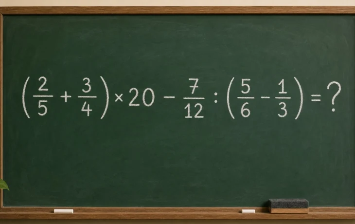 Математический челлендж: решите пример с дробями (2/5 + 3/4) &times; 20 &minus; 7/12 : (5/6 &minus; 1/3)