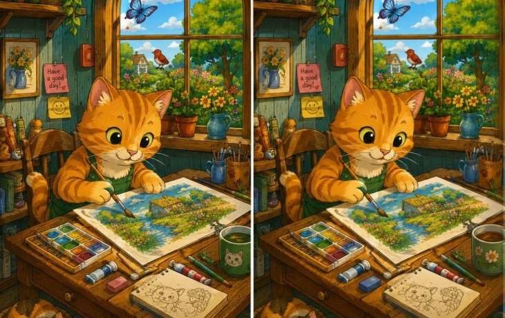 Кот-художник и три отличия &mdash; сможете найти за 10 секунд?