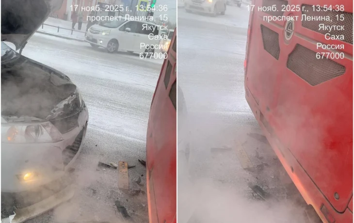 Маршрутный автобус попал в ДТП в центре Якутска
