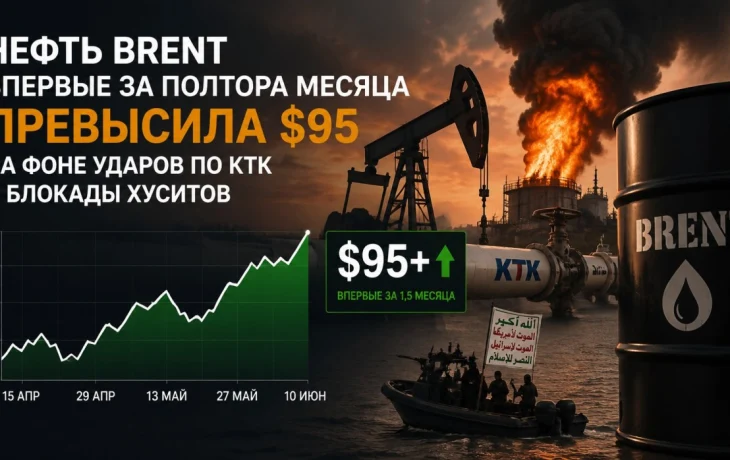 Нефть Brent впервые за полтора месяца превысила $95 на фоне ударов по КТК и блокады хуситов