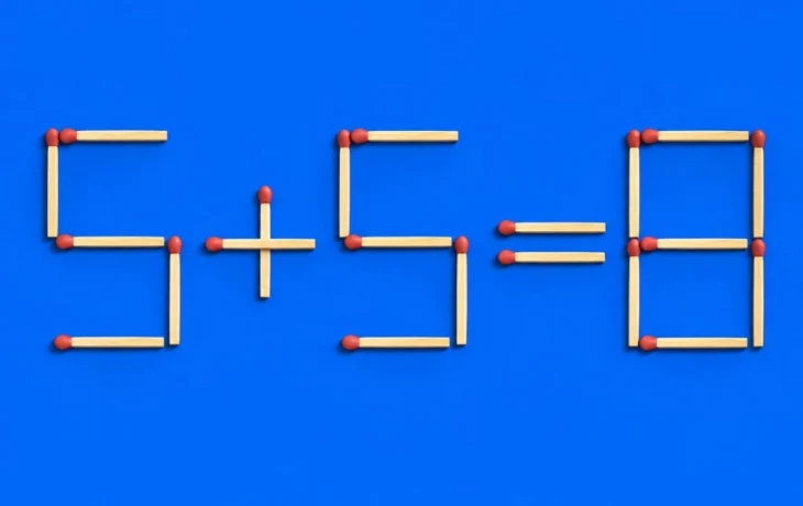 Задачка на спички: переложите одну так, чтобы 5+5=8 стало верным. У вас 5 секунд!
