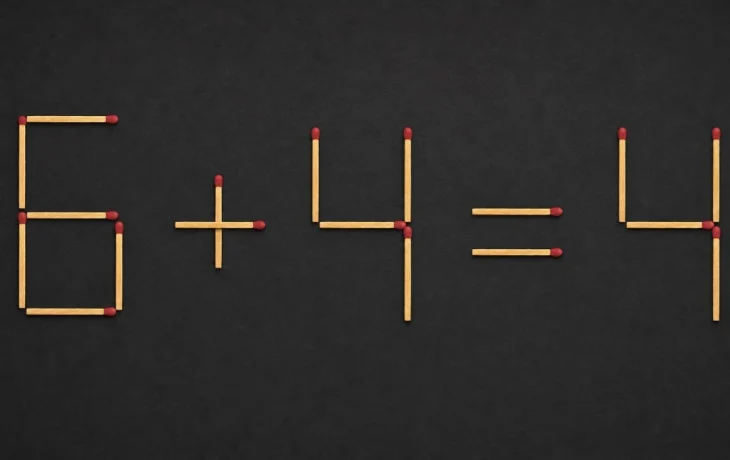 Ответ на головоломку со спичками: как из 6+4=4 сделать верное равенство одним движением
