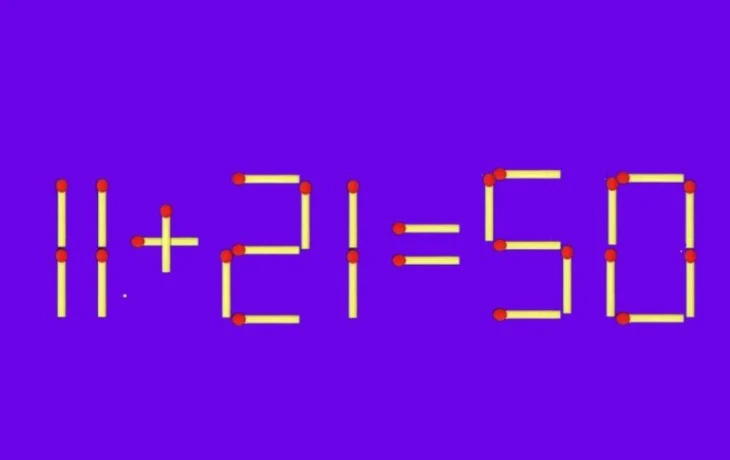 Нейрогимнастика для&nbsp;профи: исправьте пример 11+21=50 за&nbsp;один ход, передвинув одну спичку