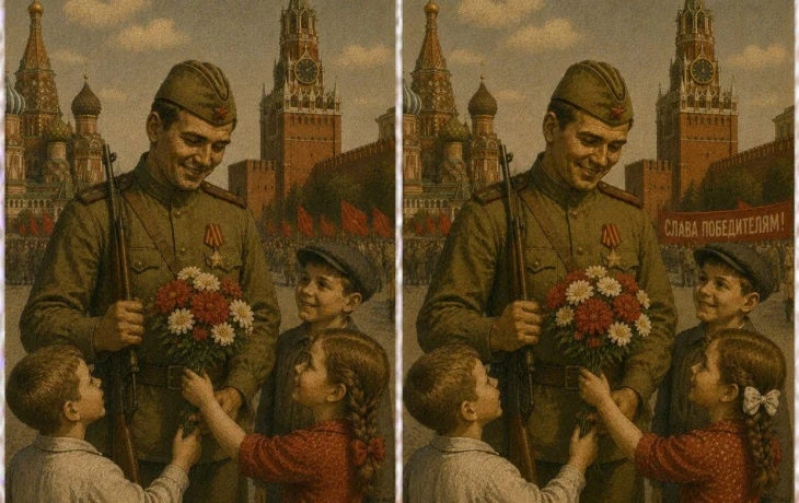 Тест на внимательность эпохи СССР: найдите 3 отличия на фото советского солдата