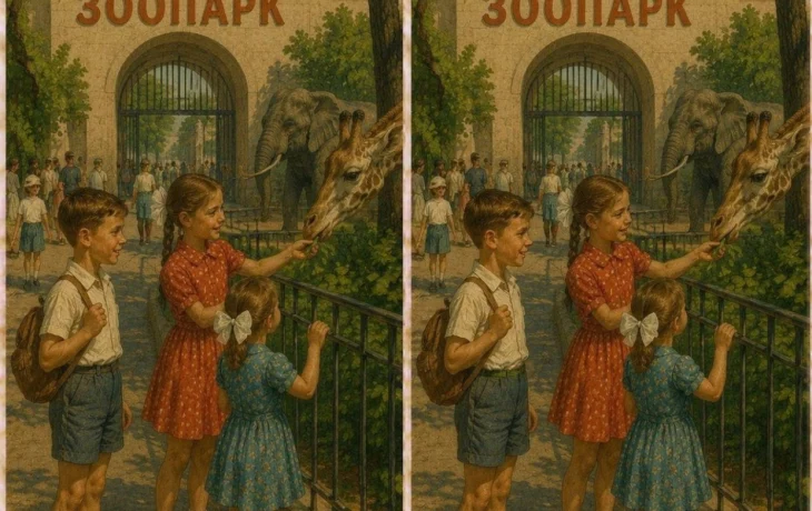 Тест на внимательность времен СССР: советские дети в зоопарке -- найдите три отличия