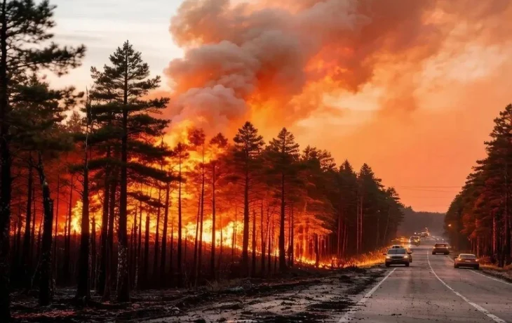 Лесной пожар перешел через трассу &laquo;Вилюй&raquo; в Якутии