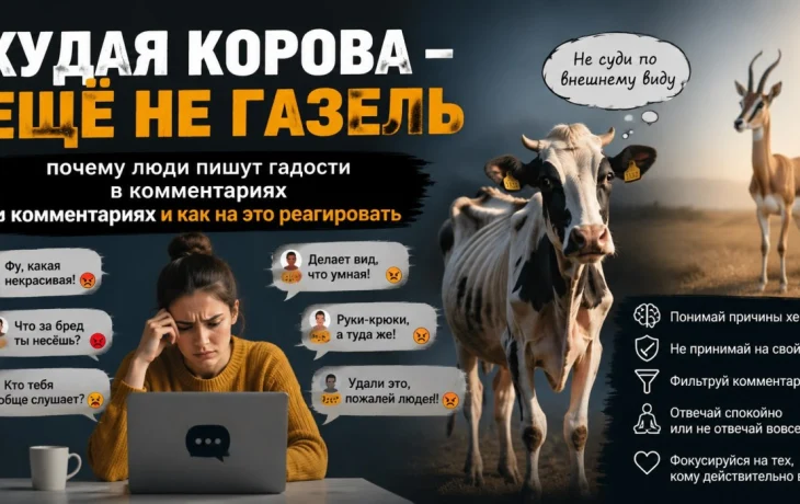 &laquo;Худая корова &mdash; ещё не газель&raquo;: почему люди пишут гадости в комментариях и как на это реагировать