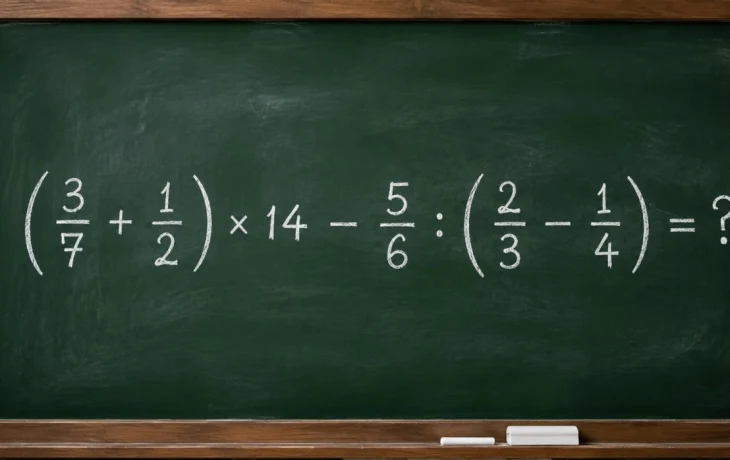 Математический челлендж: решите пример с дробями (3/7 + 1/2) &times; 14 &minus; 5/6 : (2/3 &minus; 1/4)