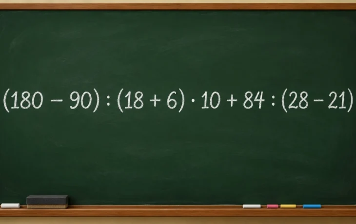 Математический челлендж: новый пример (180 &minus; 90) : (18 + 6) &middot; 10 + 84 : (28 &minus; 21)