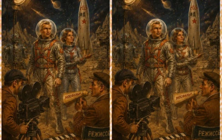 Тест на внимательность СССР: найдите три отличия на кадре со съёмок советского фантастического фильма