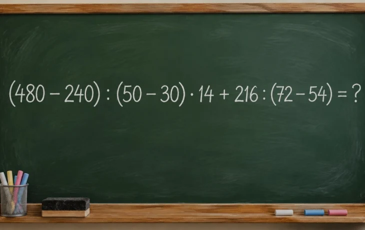 Математический челлендж: решите пример (480 &minus; 240) : (50 &minus; 30) &middot; 14 + 216 : (72 &minus; 54)